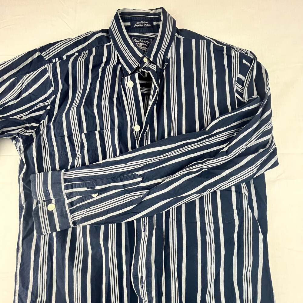 Burberrys of London Men’s Small Blue Long Sleeve Striped Dress Shirt Button Down